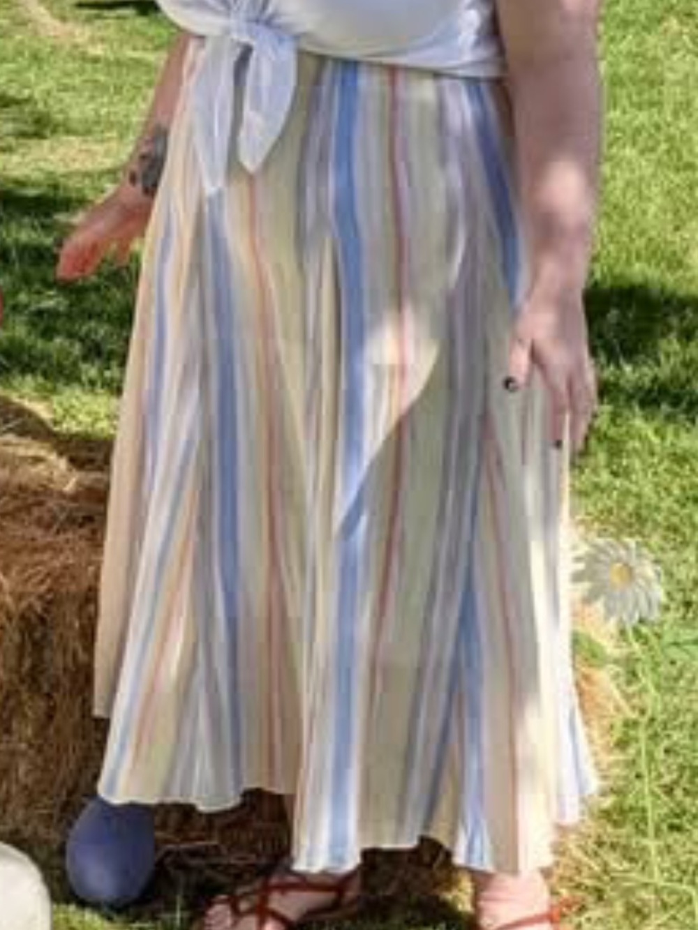 New Direction Women’s Rainbow Pastel Striped Maxi Skirt Elastic Waist